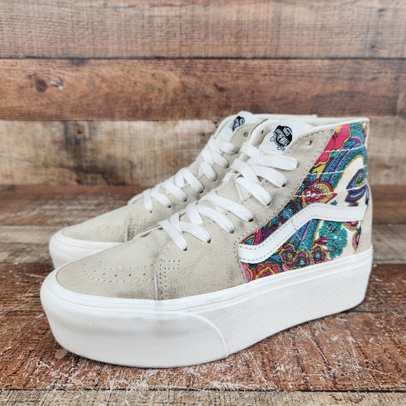 Vans Sk8hi Tepered Stackform Women Size 6.5 Beige Paisley Bloom Platform Sneaker - Picture 3 of 11